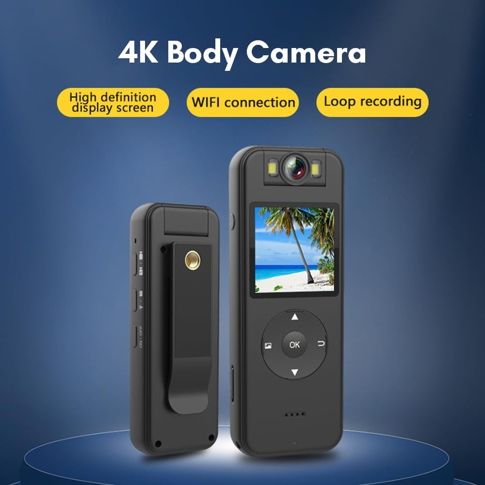 LAPOOH 4K Wifi Body Camera with Audio and Video Recording Wearable Body Cam Mini Clip-On Camera Camcorder with 180&deg; Rotatable Lens LED Fill Lights Speaker Magnetic Back Clip Stand for Law