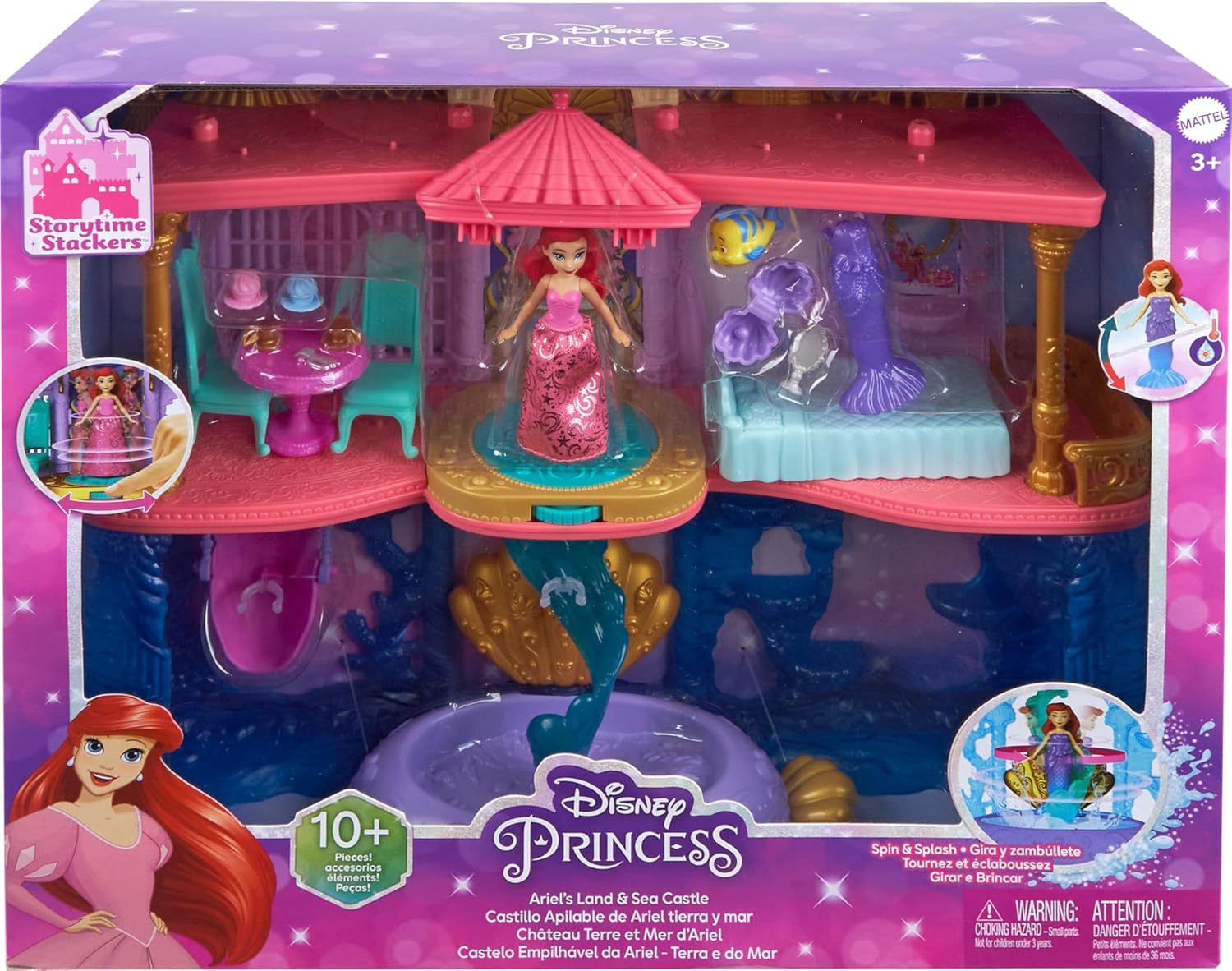 Mattel Disney Princess Doll & Playset, Ariel Land & Sea Castle, Stackable Doll House with Small Doll, Friend, 12 Accessories & Pool image number 1