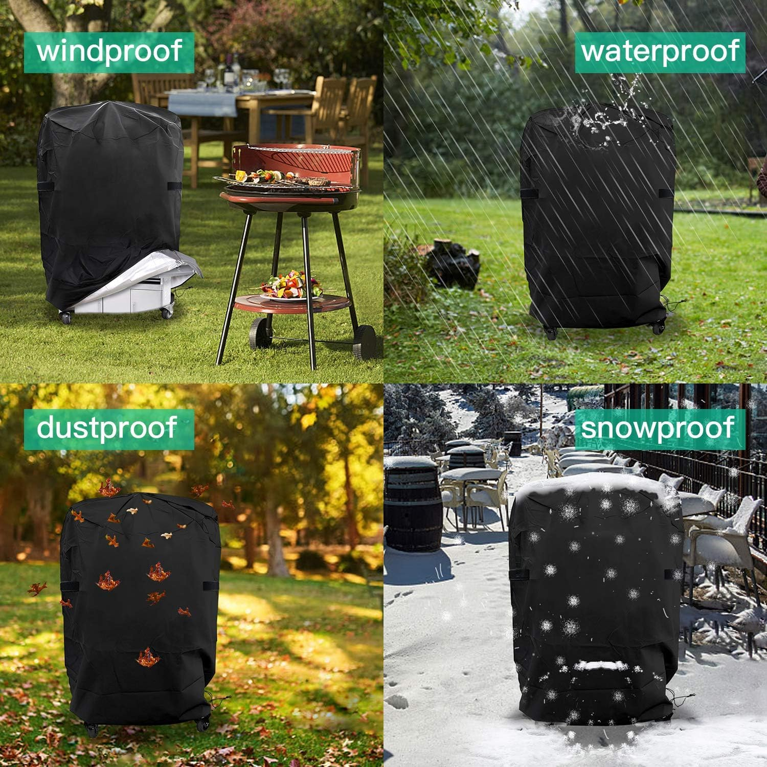 Kettle Grill Cover, Weatherproof 420D Oxford Charcoal Grill Tarpaulin, round Gas Grill Cover, Protective Cover for Weber, Universal (Diameter 77 X 90 Cm) image number 5