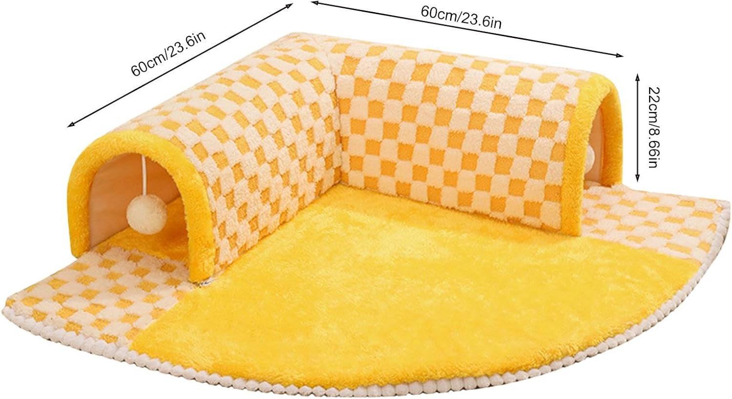 Fluffy Cat Bed with Tunnel | Interactive Pet Cave | Yellow Cat Bed Tunnel, Fluffy Square Tunnel, Cat Tunnel Bed for Indoor Cats, 2 in 1 Foldable Indoor Soft round Cat Tunnel Bed image number 5