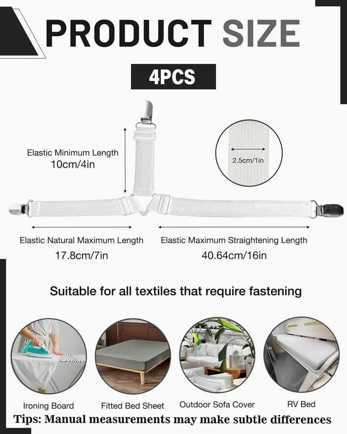 JUKOTA Bed Sheet Tensioners, Pack of 4 Adjustable Bed Sheet Tensioners, Elastic Bed Sheet Tensioners, Fitted Sheet Tensioners, Bed Sheet Tensioners, Bed Sheet Tensioners with Clip for Bed Linen image number 4