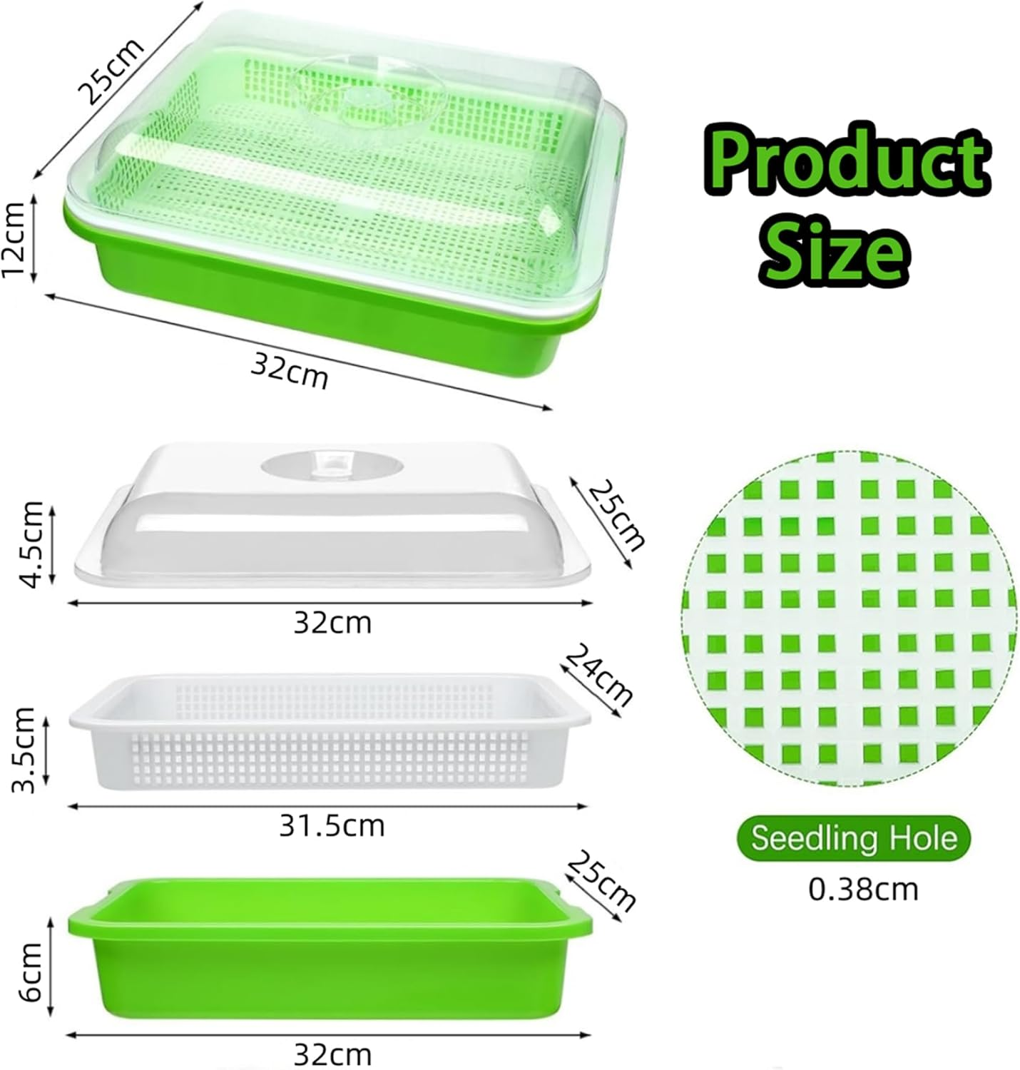 FORYUSE 3 Pack Seed Sprouter Tray with Drain Holes BPA Free PP Soil-Free Wheatgrass Grower with Lid Microgreens Germination Sprouting Kit for Garden Home Office image number 2