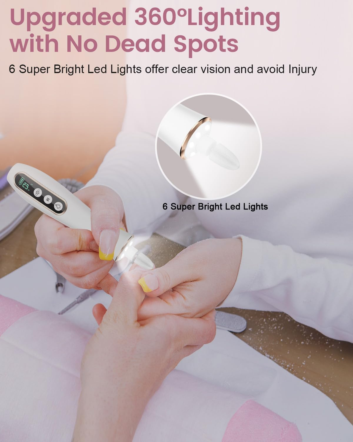 Electric Nail Sander for Gel Nails - Electric Nail File 10 Speed Cordless Electric Nail Sander Manicure Set for Acrylic Gel Natural Gel Nails (White) - Black image number 3