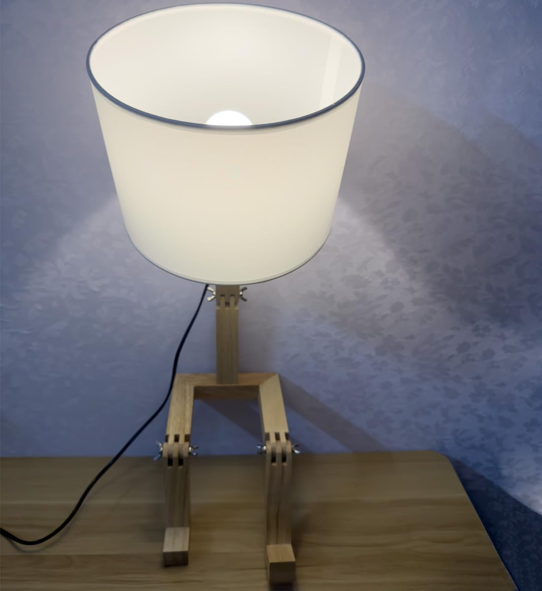 Cute Desk Lamp,Wooden Robot Table Lamps for Bedroom,Adjustable Head Unique Bedside Fun Funky Person Lamp for Home,Dorm Room,Kids Room,Office image number 5