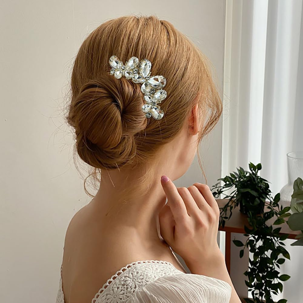XFSRG French Twist Hair Pin Crystal Hair Pins Beads for Elegant Hair Styling and Wedding Hairstyles image number 5