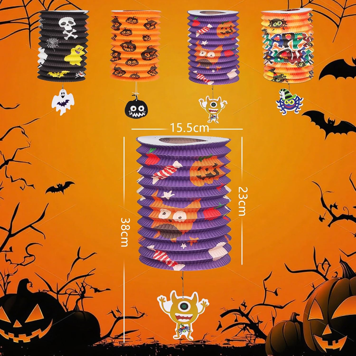 Pack of 4 Halloween Lanterns, Halloween Paper Lanterns Decoration, Pumpkin Lanterns, Foldable Lampshade, Ghost Halloween Lantern Children for Halloween/Outdoor/Saint Martin Party/Party Decorations image number 5