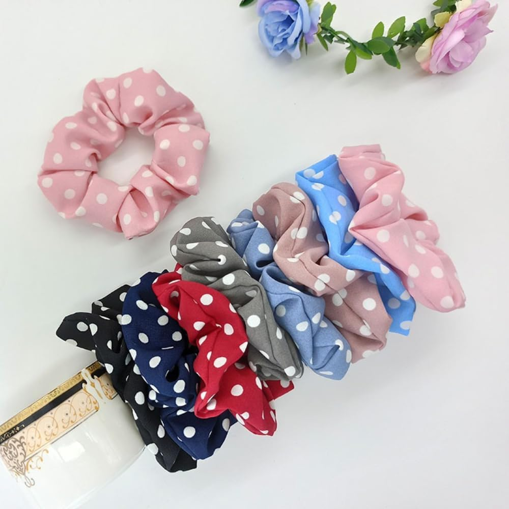 Blausky Pack of 2 12 Cm Polka Dots Hair Bobbles for Women, Soft Elastic Hair Bands, Fabric Hair Band, Scrunchies with Dots, Retro French Hair Accessories for Tea Party, Wedding, Denim Blue image number 6