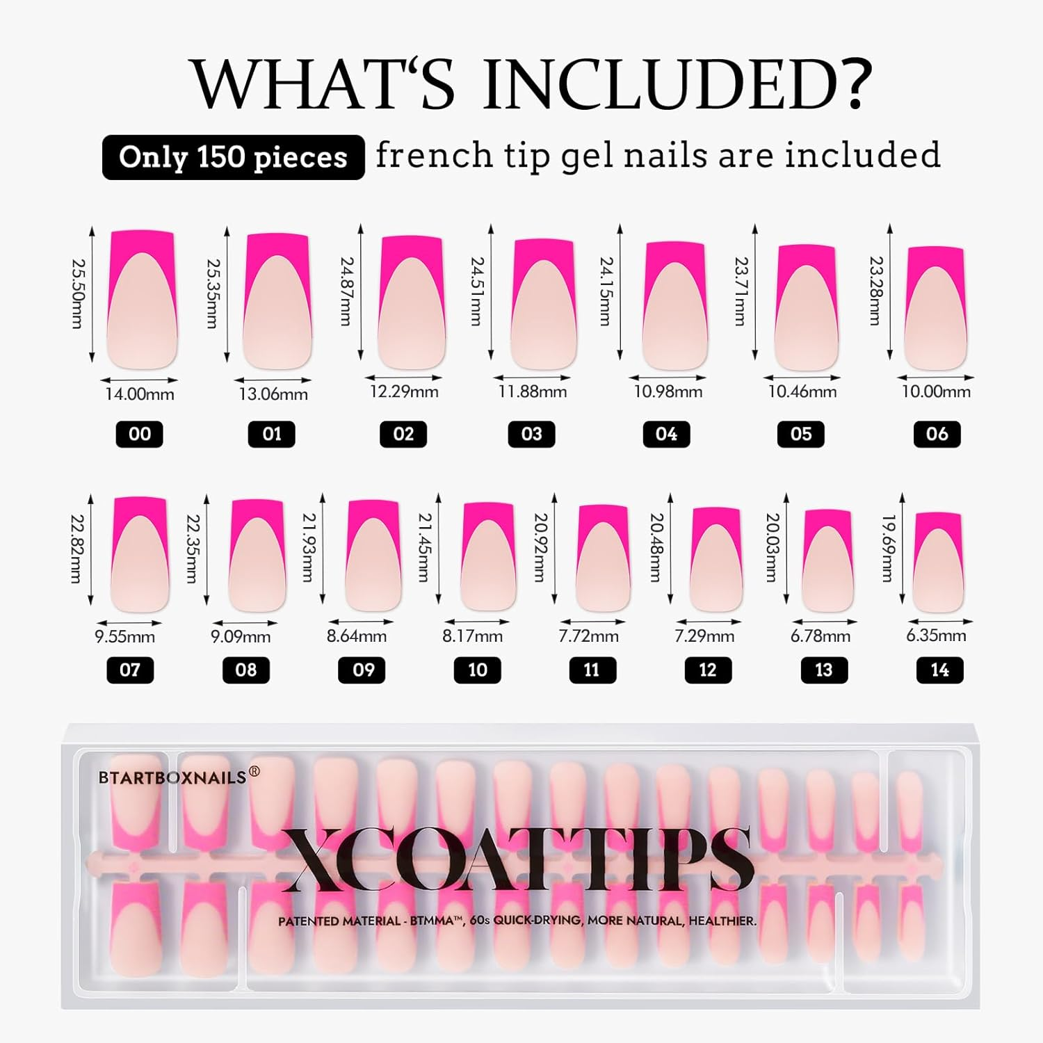Btartboxnails XCOATTIPS Press on Nails - French Tip Nails Long Sqaure, Brighter Pastel Soft Gel Nail Tips False Nail, Soak off Acrylic Fake Nails Art Home DIY image number 3