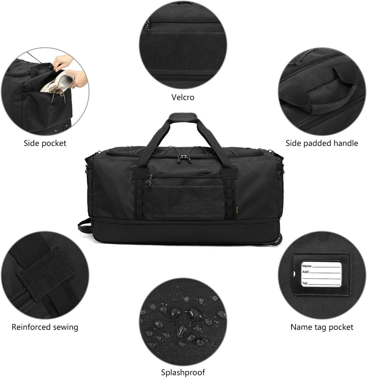 Laripwit Collapsible Duffle Bag with Wheel Extra Large 167L Expandable Travel Duffel Bag for Men Rolling Foldable Luggage, Black, 35.4 Inches Extra Large, Extra Large Duffle Bag image number 3