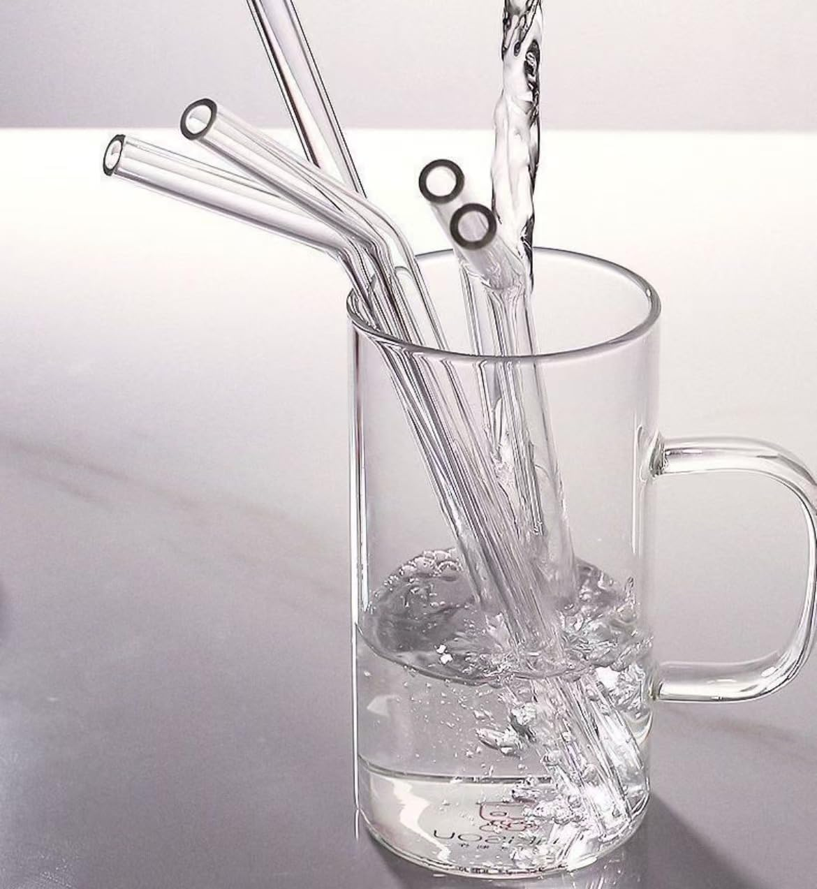 12 Reusable Borosilicate Glass Straws and Brushes, Measuring 7 Inches X 8 Millimeters, Including 10 Elbows and 2 Straw Brushes. Reusable Straw Brushes for Juice, Coffee, and Cocktails image number 5