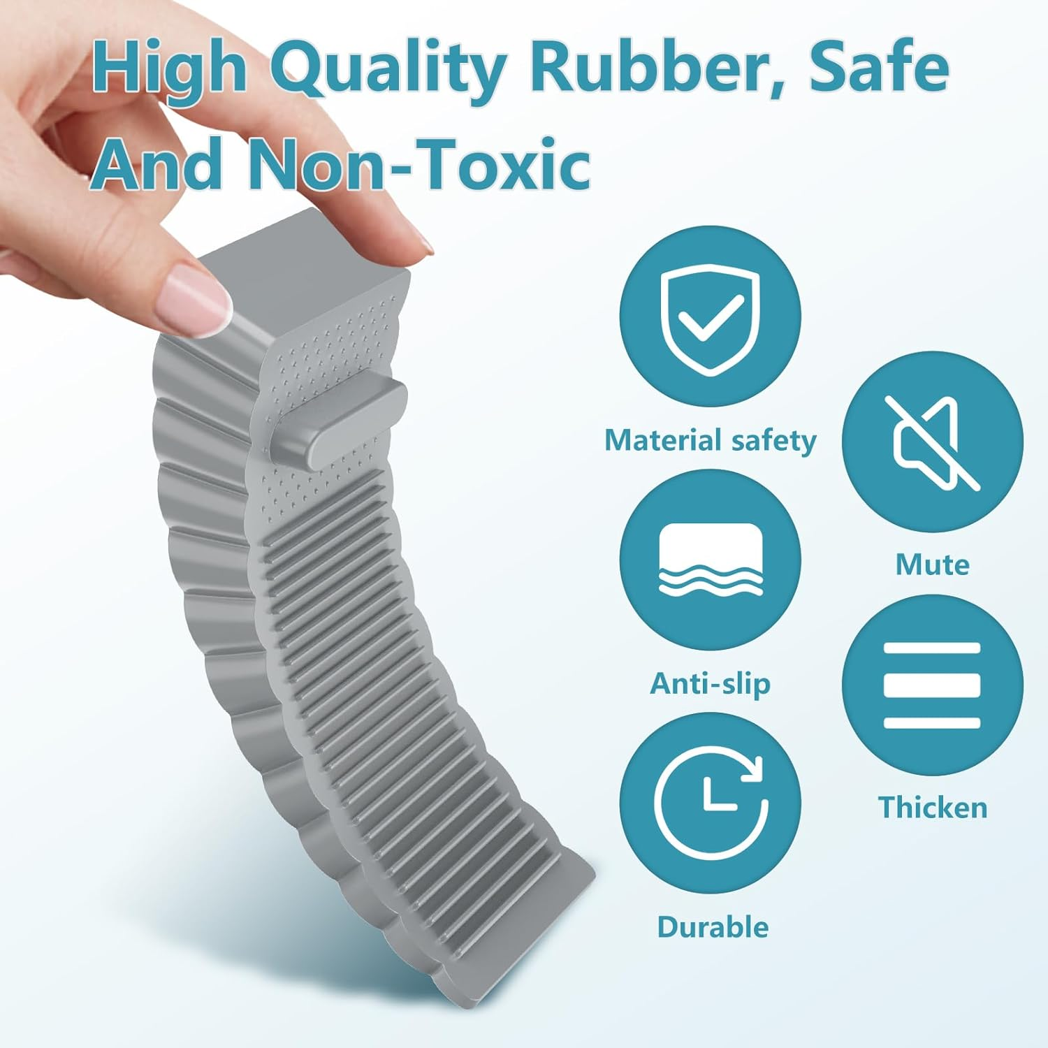 6Pcs Door Stopper, Geeric Rubber Door Stopper Slip Resistant Stackable Height Adjustable Door Stop Wedge Heavy Duty for Bottom of Door Protect Walls Floors Windows Grey - Black image number 5