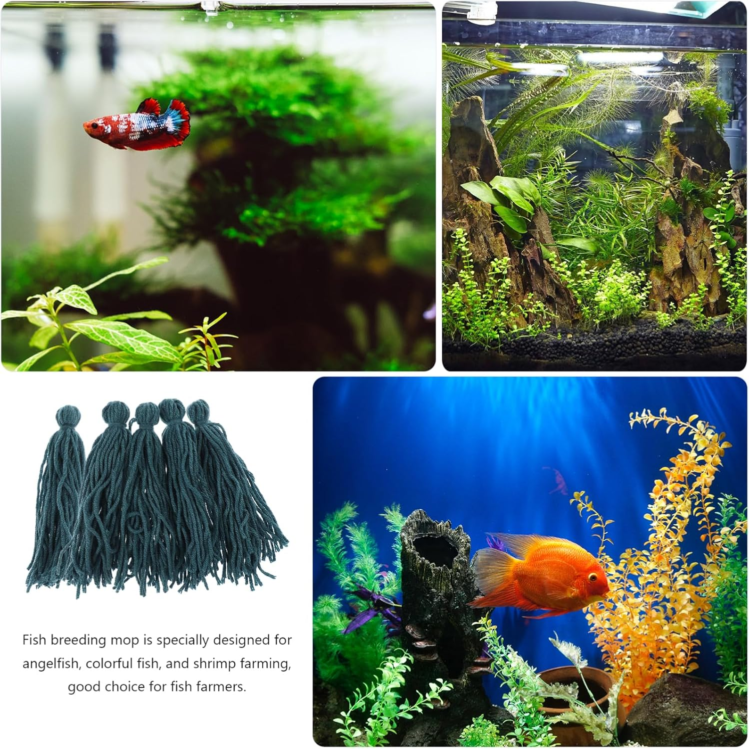 Milisten 5Pcs Fish Breeding Spawning Mops for Aquarium Deep Woolen Yarn Material Enhance Fish Laying Environment Efficient Tank Decoration for Shrimp and Breeding