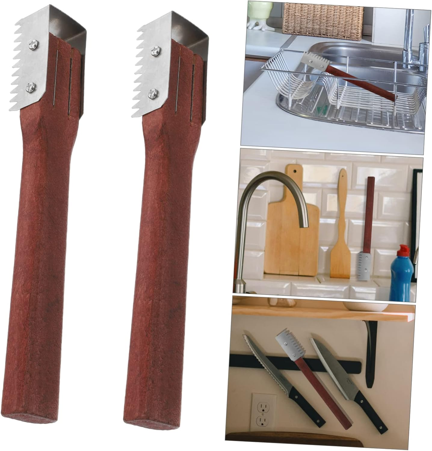 SHOWERORO 2Pcs Red Wooden Fish Scale Scrapers Easy to Remove Scales Safe for Hands Lightweight Portable Fish Removers for Home Restaurant image number 5