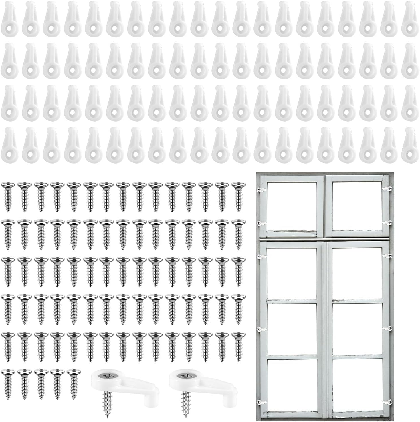 80Pcs Storm Window Clips, Glass Door Holder with Metal Screws Screen Retainer Clips Fixing Hardware Kit Windproof Fasteners for Windows Doors Cabinets Panels (White) image number 1