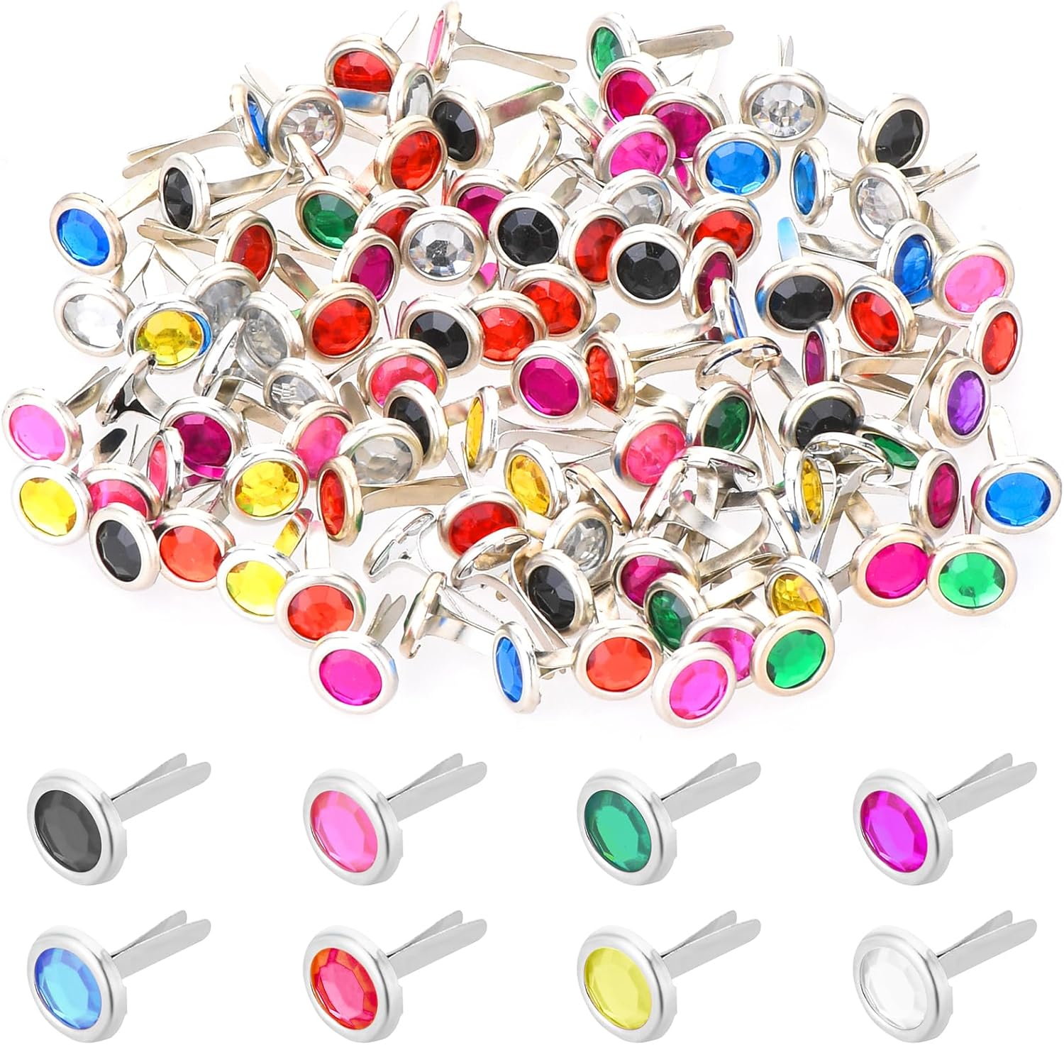 Pack of 100 Mini Brads Colourful round Head Clips Scrapbooking Brads Metal Pattern Bag Clips for School Office Paper Letter Clips Crafts DIY image number 2