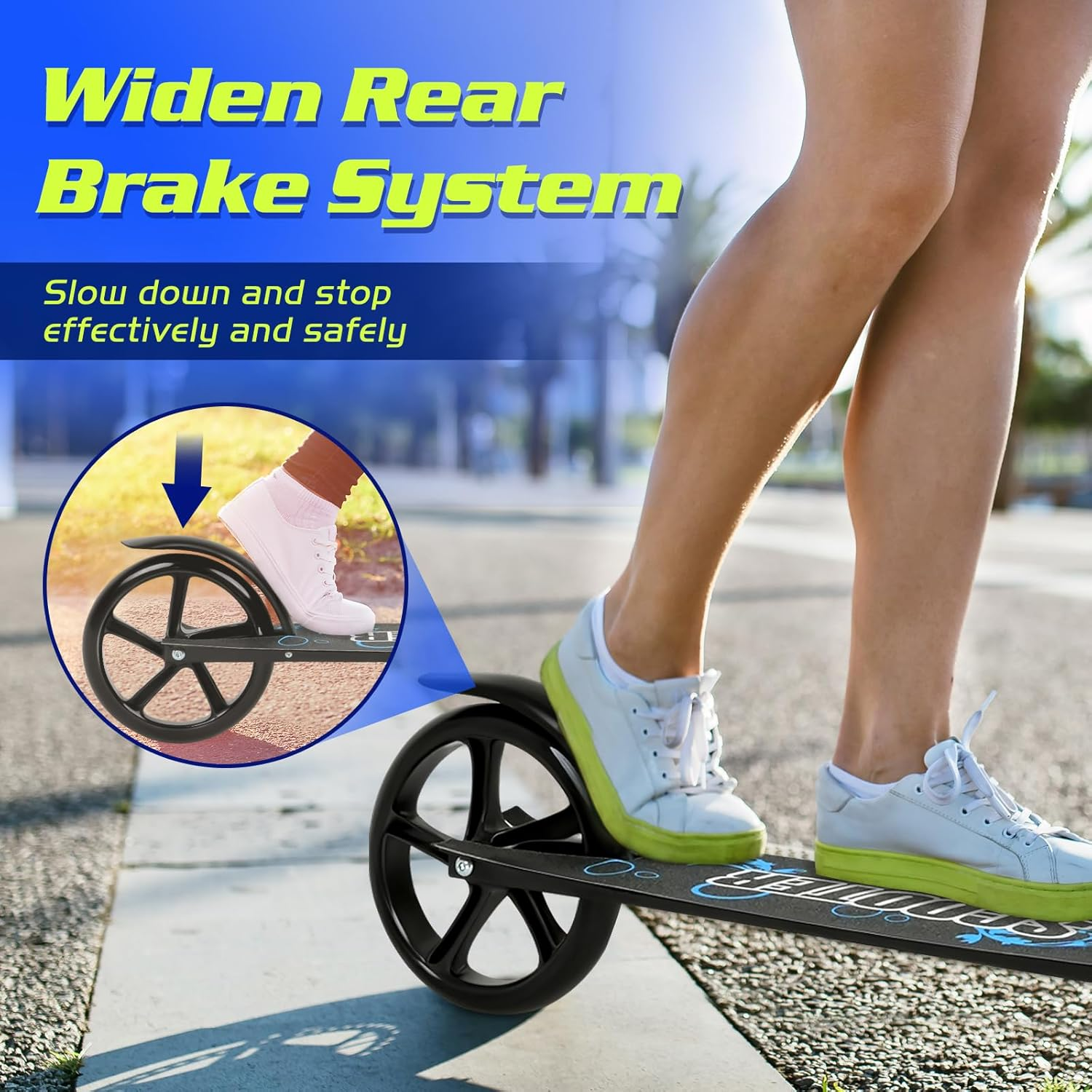 Advwin Kick Scooter Folding Scooter, 3 Adjustable Height for Ages 6+ Kid, Teens & Adults 20Cm PU Wheels Load 100Kg, Blue image number 6