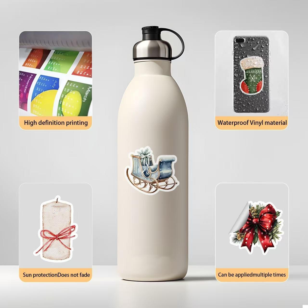 50 PCS Christmas Stickers for Kids, Christmas Party Favors Stocking Stuffers Vinyl Water Bottles Stickers Crafts Gifts for Classroom Students Holiday Sticker for Kids Teens Adults - 100 A image number 3