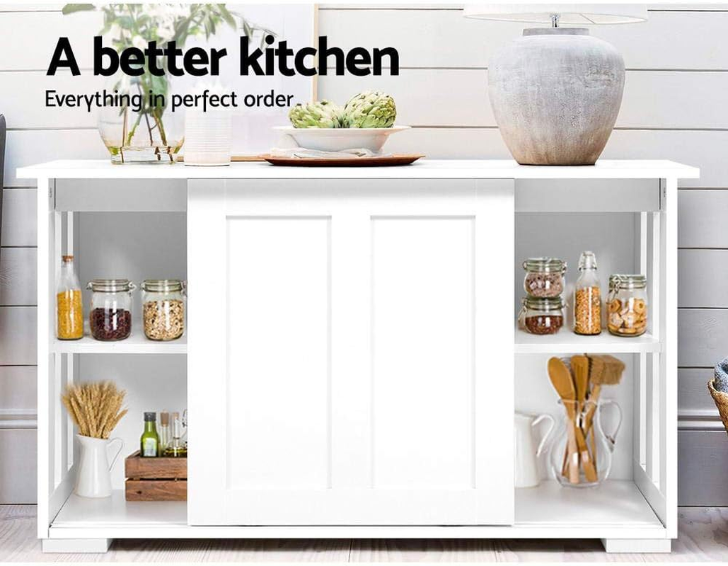 Artiss Buffet Sideboard White with Sliding Doors and Inner Shelves Pantry Cupboard Corner Cabinet, Kitchen Storage Table Display Organizer Dining Furniture Living Room Home image number 1