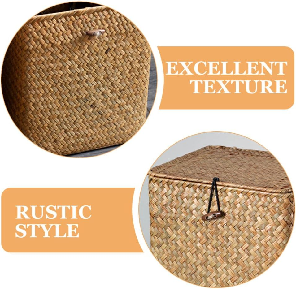 Luxshiny Seagrass Storage Box Lidded Woven for Desktop Organization and Bedroom Tidiness for Sundries and Cosmetics image number 6