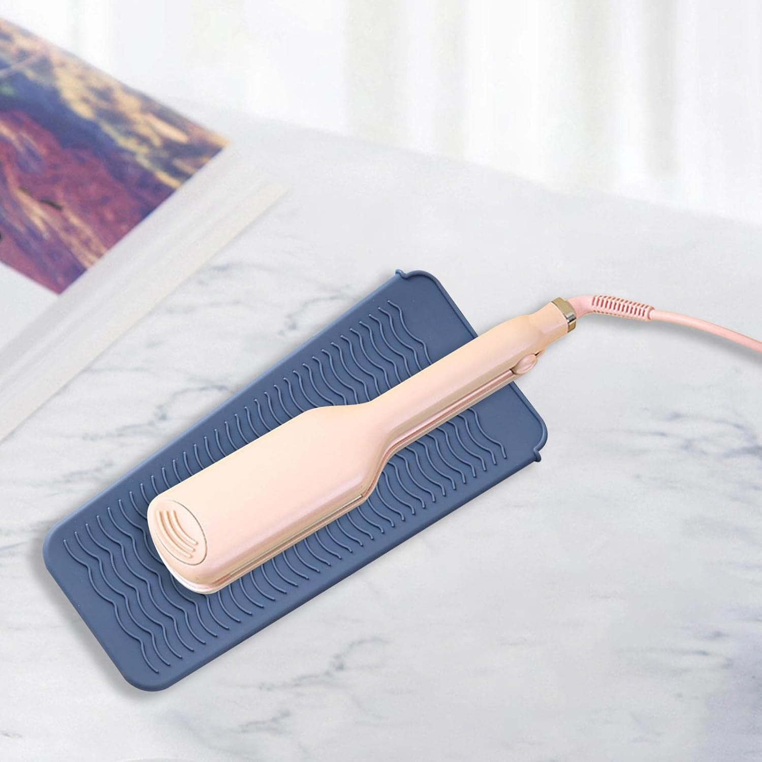 Eigell Silicone Heat Resistant Mat Pouch for Curling Iron Hair Straightener Countertop Protector Heat Insulating Sleeve Storage Bag Travel Case, Bkue image number 6