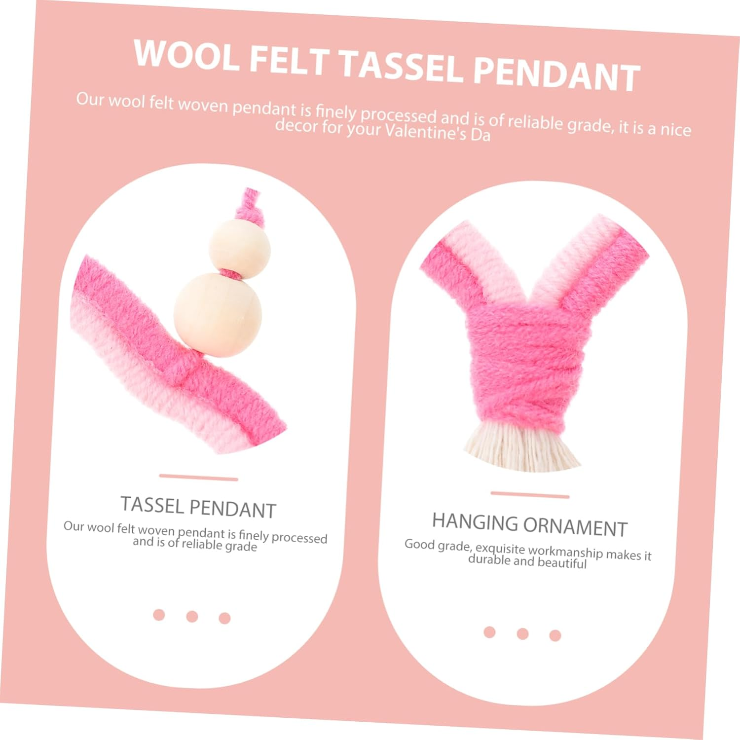 Mikinona Valentine Wool Felt Hanging Pendant Heart Tassel Ornament Pink Romantic Decoration for Home Party Valentine'S Day image number 3