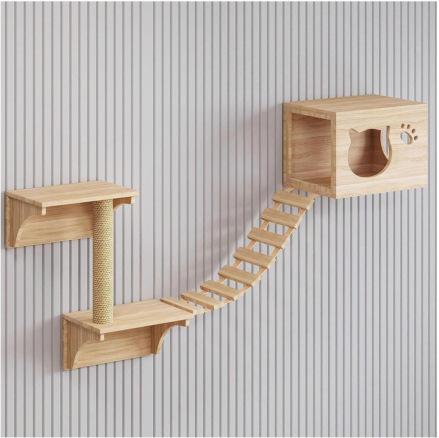 Delicate Cat Tree Wall Mounted Cat Tower Shelves Climbing Shelf Set Kitten Perch Activity Center for Playing Exploring image number 4