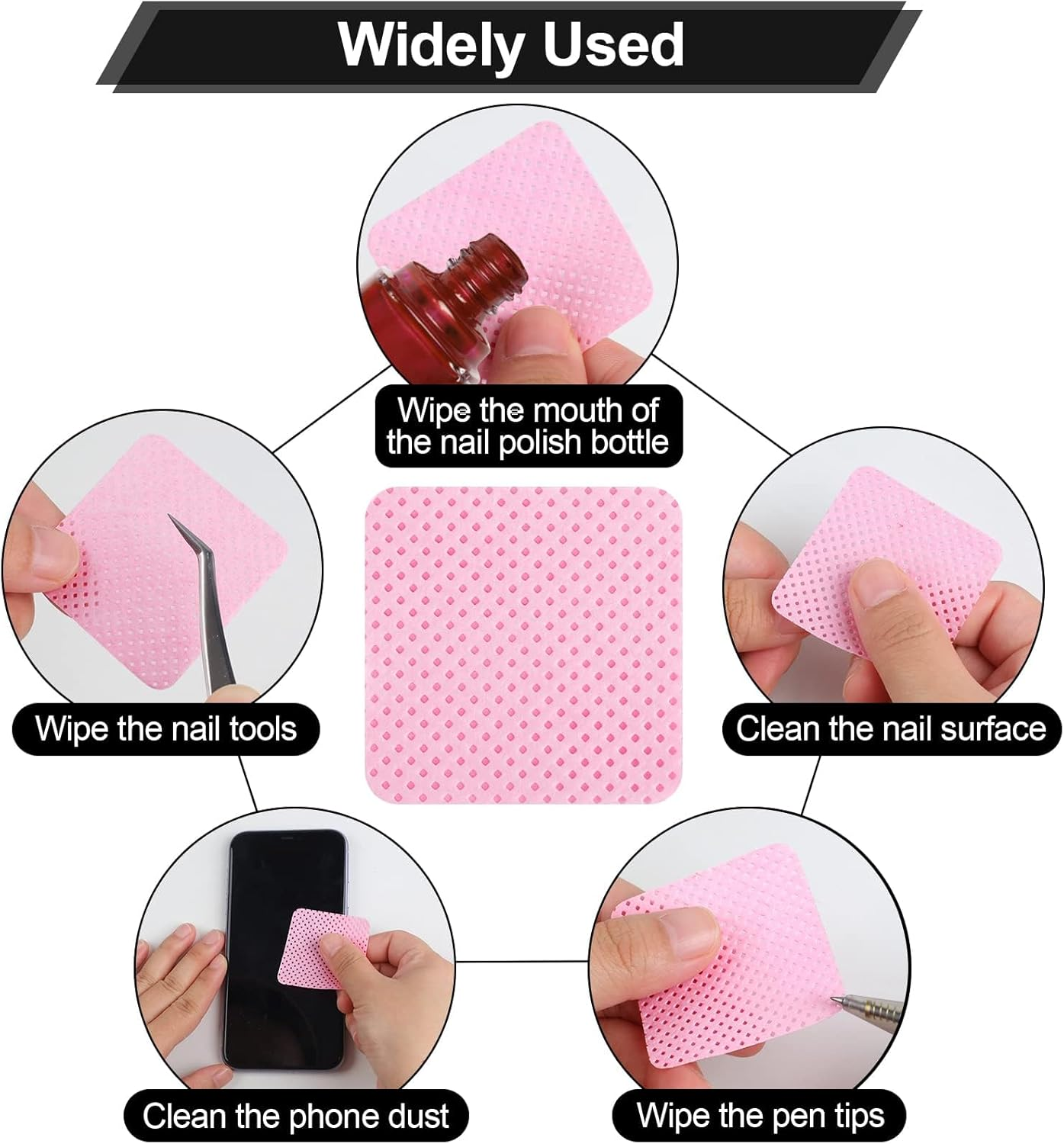 400 Pieces Nail Cotton Pads,1 Pull-Down Pump Dispenser Bottle,Super Absorbent Soft Non-Woven Eyelash Glue Wipes,Nail Polish Dehumidifier for Eyelash Extension Products and Nail Oil Bottle(Pink White) image number 6