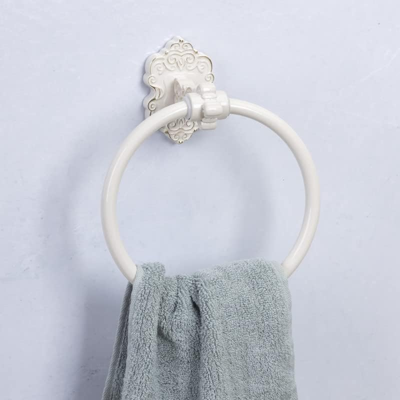 SDH Bathroom Towel Ring - Vintage Style Antique White & Gold Towel Hanger - Wall Mount Kitchen & Bathroom Hand Towel Holder - Pack of 1 Heavy Duty Decorative Aluminum Hanging Ring for Bathroom image number 3