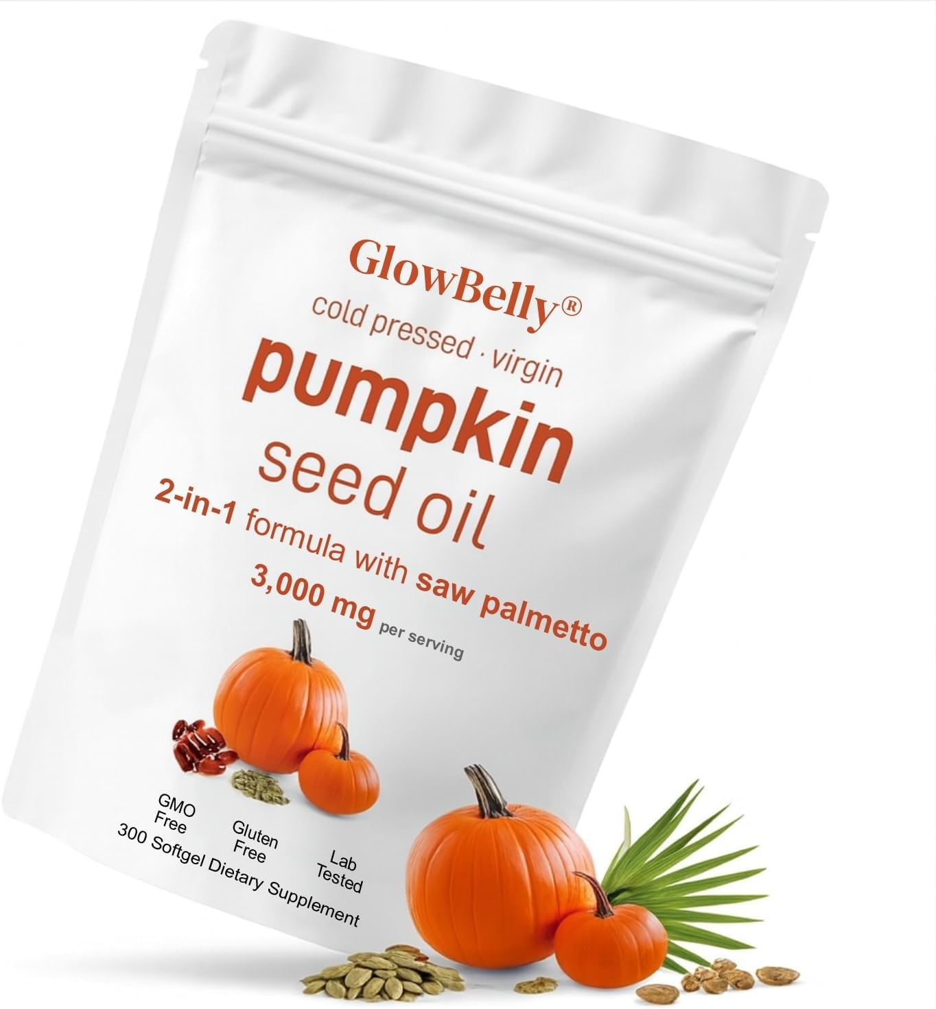 Pumpkin Seed Oil + Saw Palmetto | Cold Pressed Virgin Oil 3000Mg | 300 Softgels | Non-Gmo, Gluten Free by Glowbelly image number 4