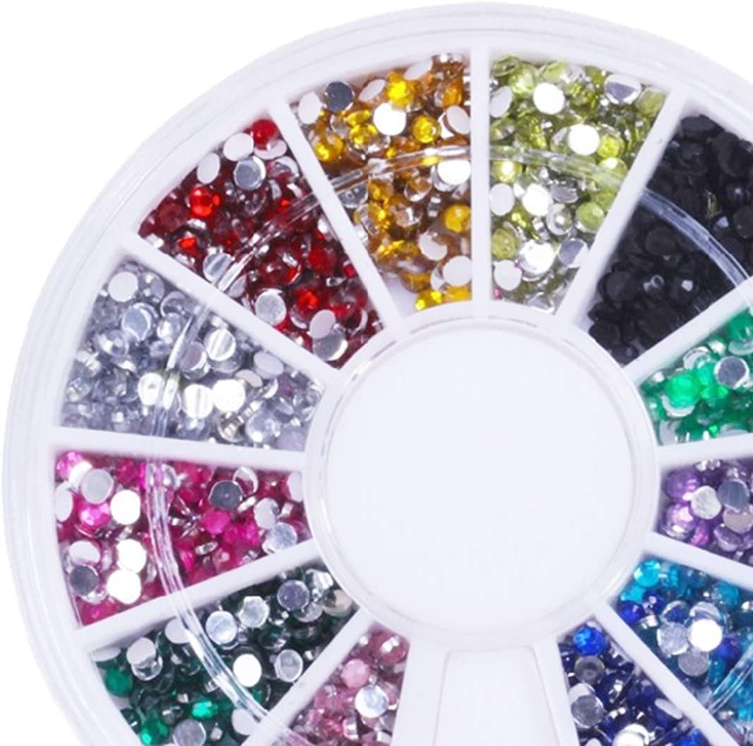 2 Boxes Nail Art Rhinestones 2Mm round 12 Mixed Colors Flatback, Beauties Factory Crystal Jewels Gems Nail Studs Gems Stones for DIY Craft Nail Art Supplies 2.0Mm