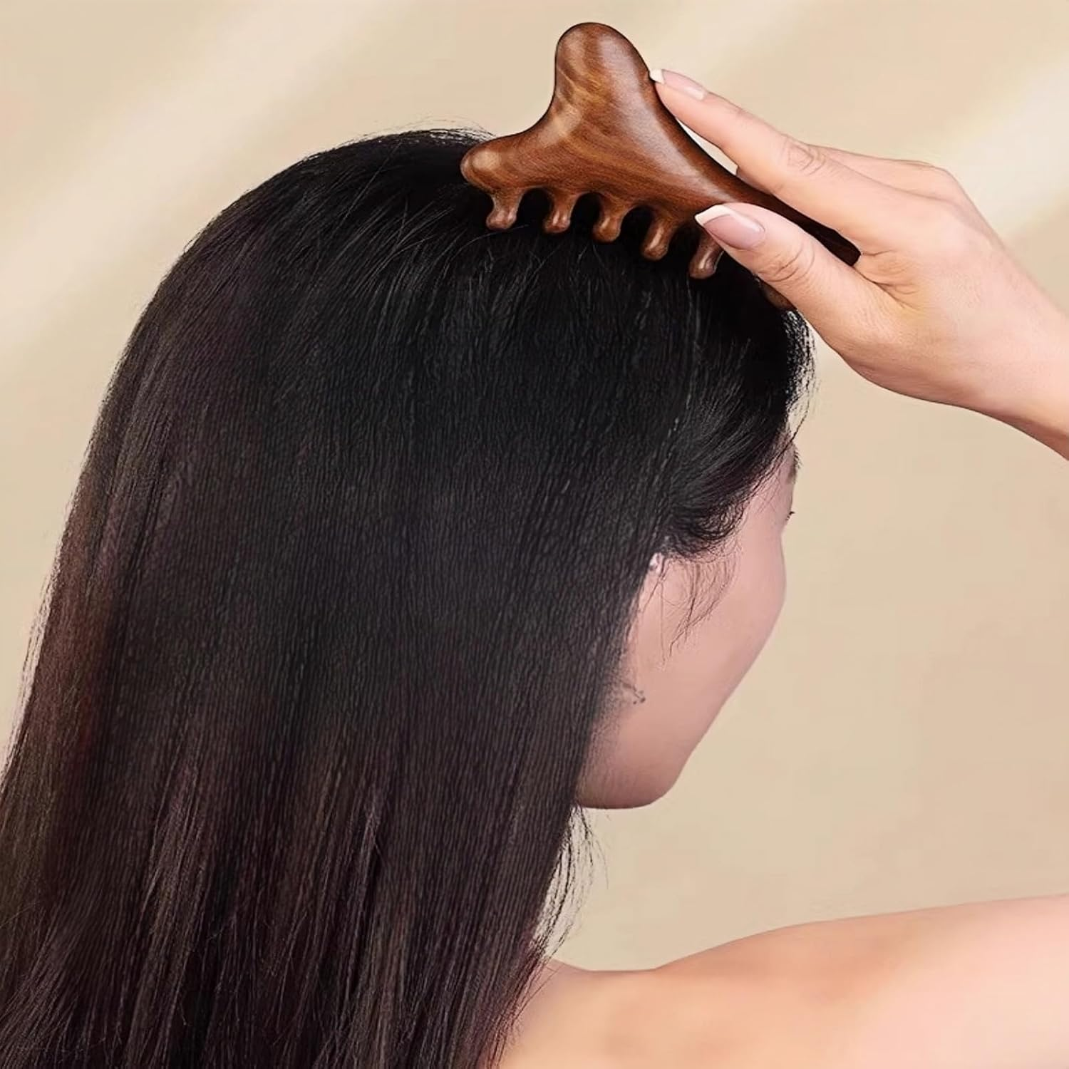 Sandalwood Gua Sha Massage Comb &ndash; Wooden Scalp & Face Massager for Acupressure, Stress Relief, Hair & Beard Care, Anti-Static Hair Comb for Men & Women image number 2