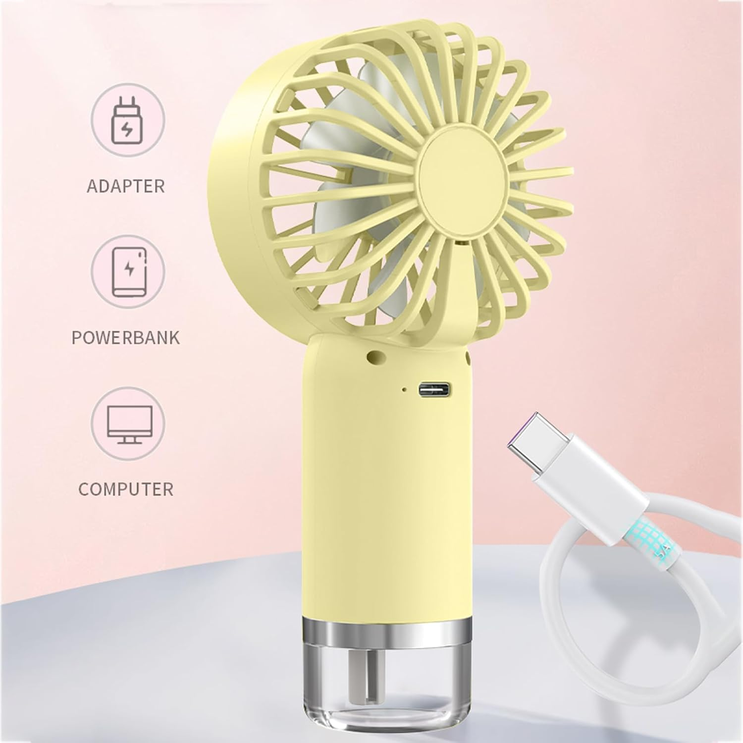 Misting Fan Portable, Handheld Personal Mister Fan, Small Fan Rechargeable, Mini Spray Water Mist Fan, Kids Women Portable Fan for Travel, Outdoors, Hiking, Camping Home Office (Yellow) image number 3