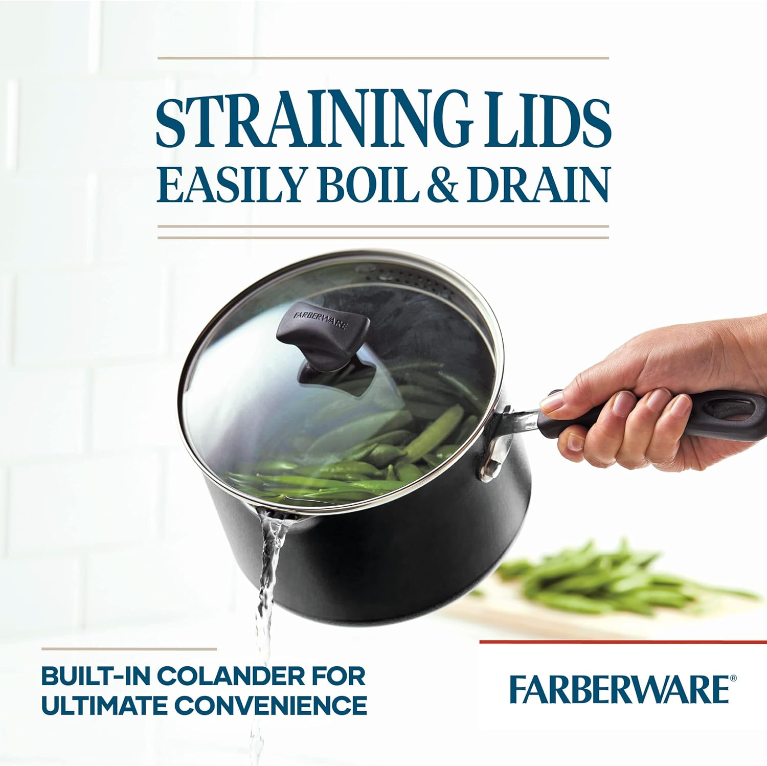 Farberware Cookstart Diamondmax Nonstick Straining Saucepan, Dishwasher Safe, 3 Quart, Black