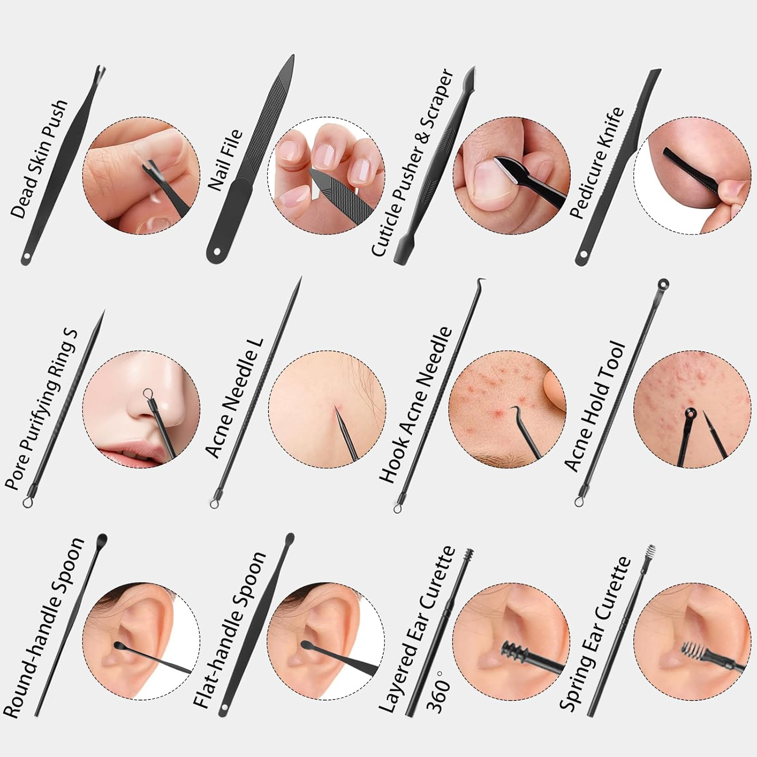 Luck around Manicure Set, Professional Nail Clippers Pedeicure Kit 26 Pieces Nail Care Tools for Travel & Grooming (Brown) - Black image number 4