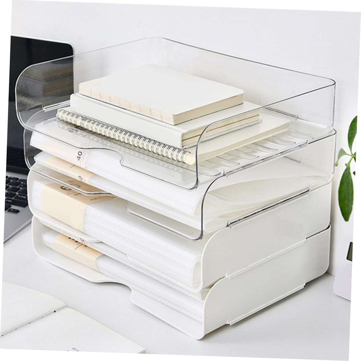 4Pcs Stackable Desk Organizer Storage Box Paper File Organizer Tray for Office Home image number 1