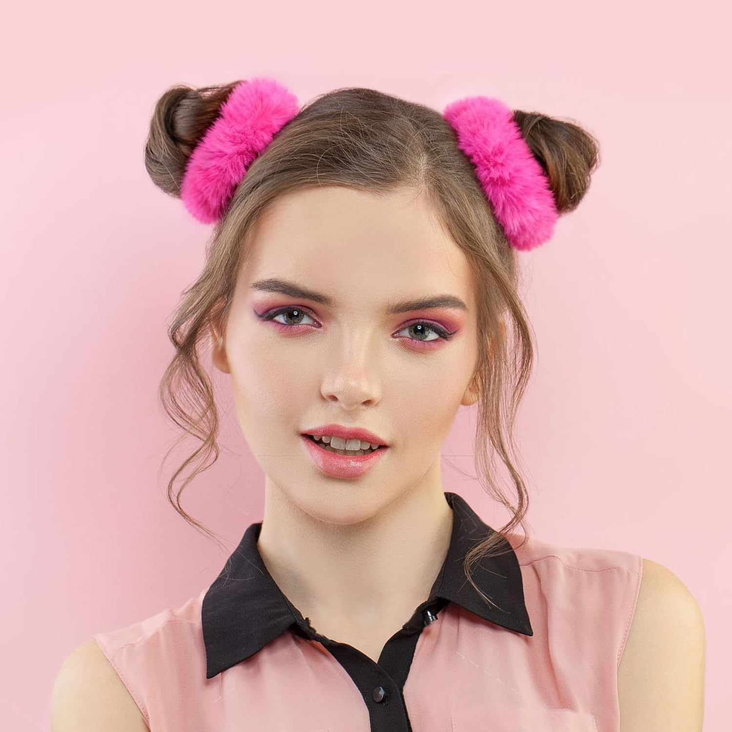 Plush Scrunchie Hair Scrunchie, 2 Pieces Plush Hair Bands, Women'S Pom Pom Headbands, Fluffy Hair Bobbles for Women and Girls image number 1