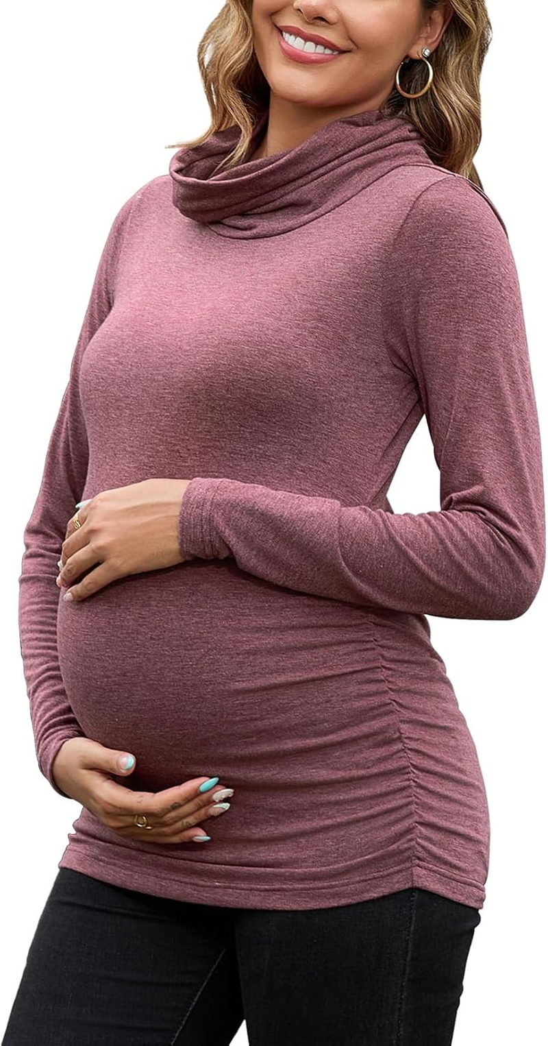 GINKANA Maternity Long Sleeve Shirts Cowl Neck Pregnancy Pullover Tops Basic Lightweight Tee Sweatshirts Tunic