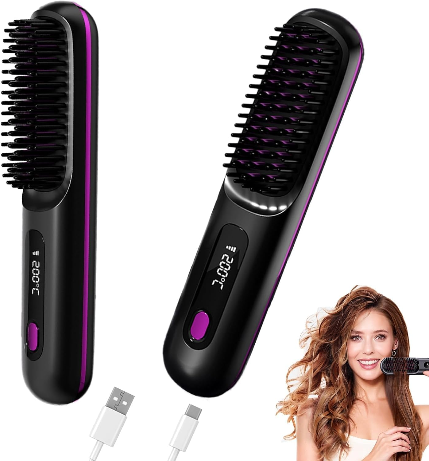 QFFAFAR Portable Hair Straightener Brush, Go Pro 2026 Straightening Comb, Rechargeable & Cordless Hair Straightener, Portable Straightening Brush for Travel Women image number 6