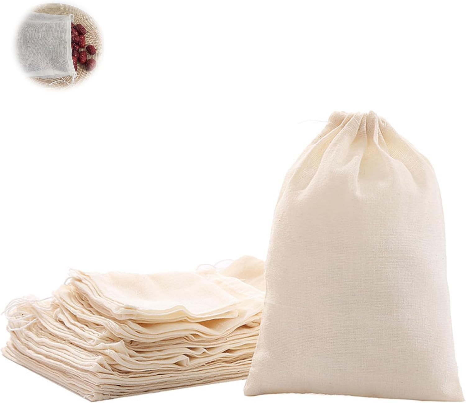 24 Pcs Spice Bags for Cooking, 4X3 Inch Reusable Muslin Spice Bags for Tea, Coffee, Broth & Soup Straining, Unbleached Cheesecloth Filter Bags for Herbs, Spices Storage & Cooking Accessories image number 3