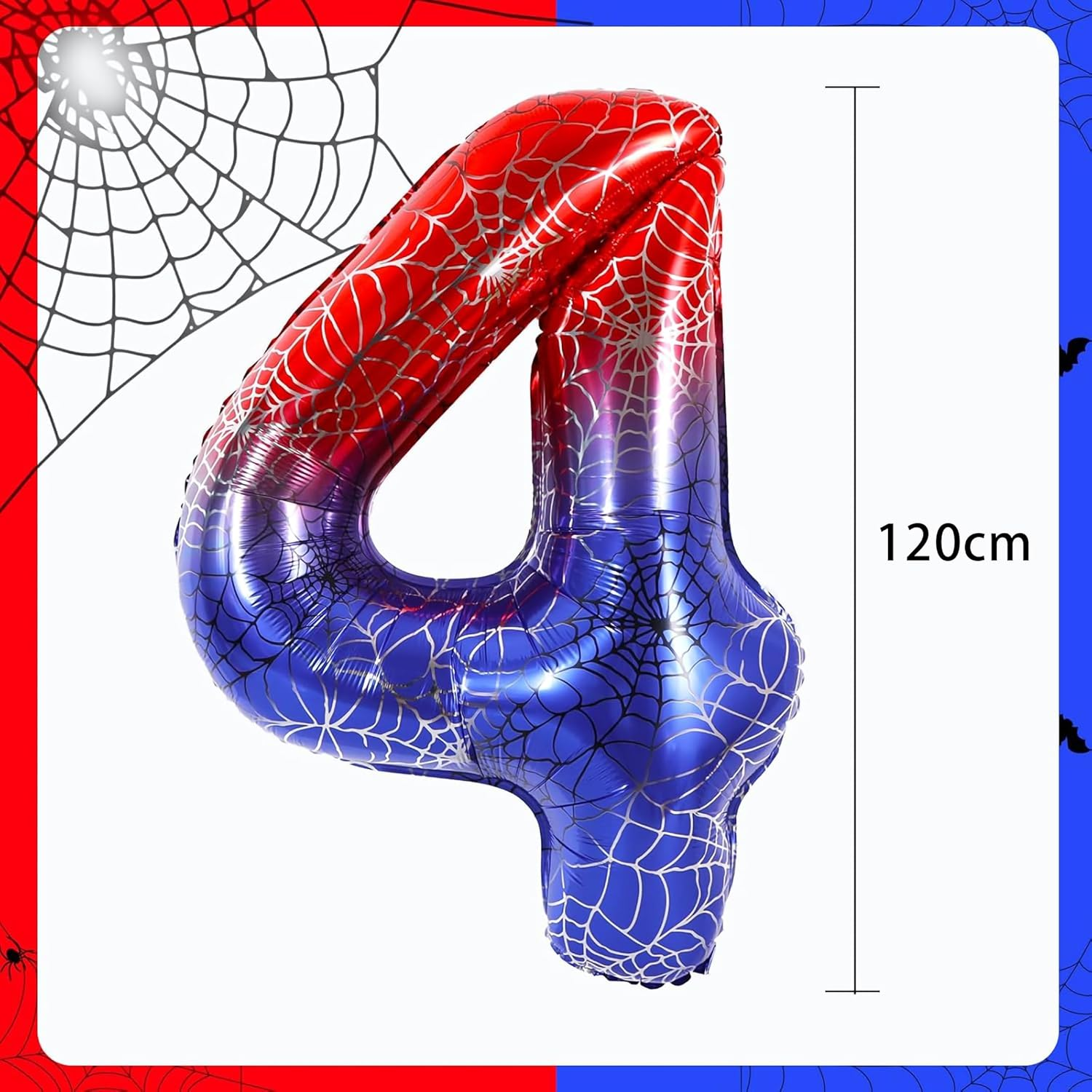 100Cm (40Inch) Spider Theme Printed Number Balloons,Ideal for Themed Events, and Halloween, Red Blue Foil Number Balloon for Birthday, Theme Party Supplies, Anniversary Decoration (Number 3) image number 5