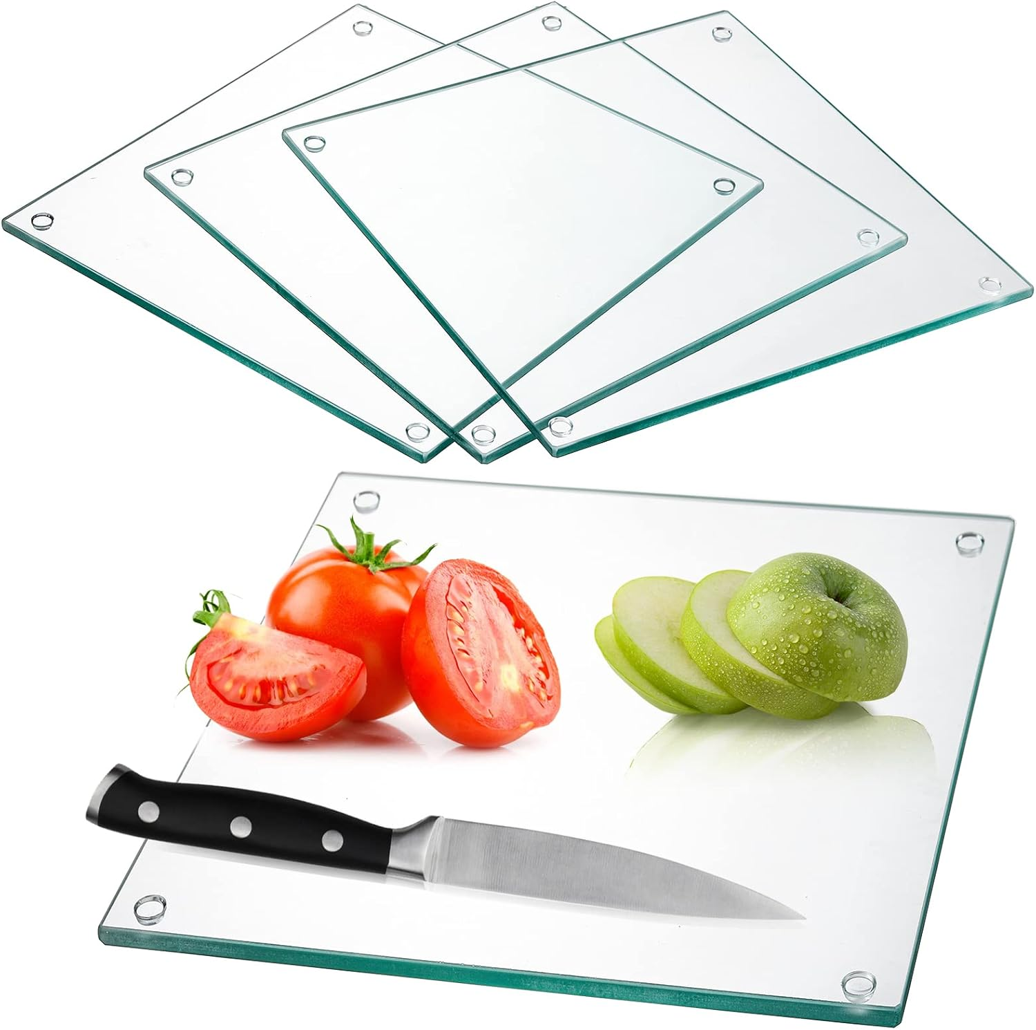Hacaroa Set of 4 Tempered Glass Cutting Board, 10"X10" Square Chopping Board with Rubber Feet, Non-Slip Glass Tray for Kitchen Countertop, Long Lasting, Shatter-Resistant, Dishwasher Safe, Clear image number 5