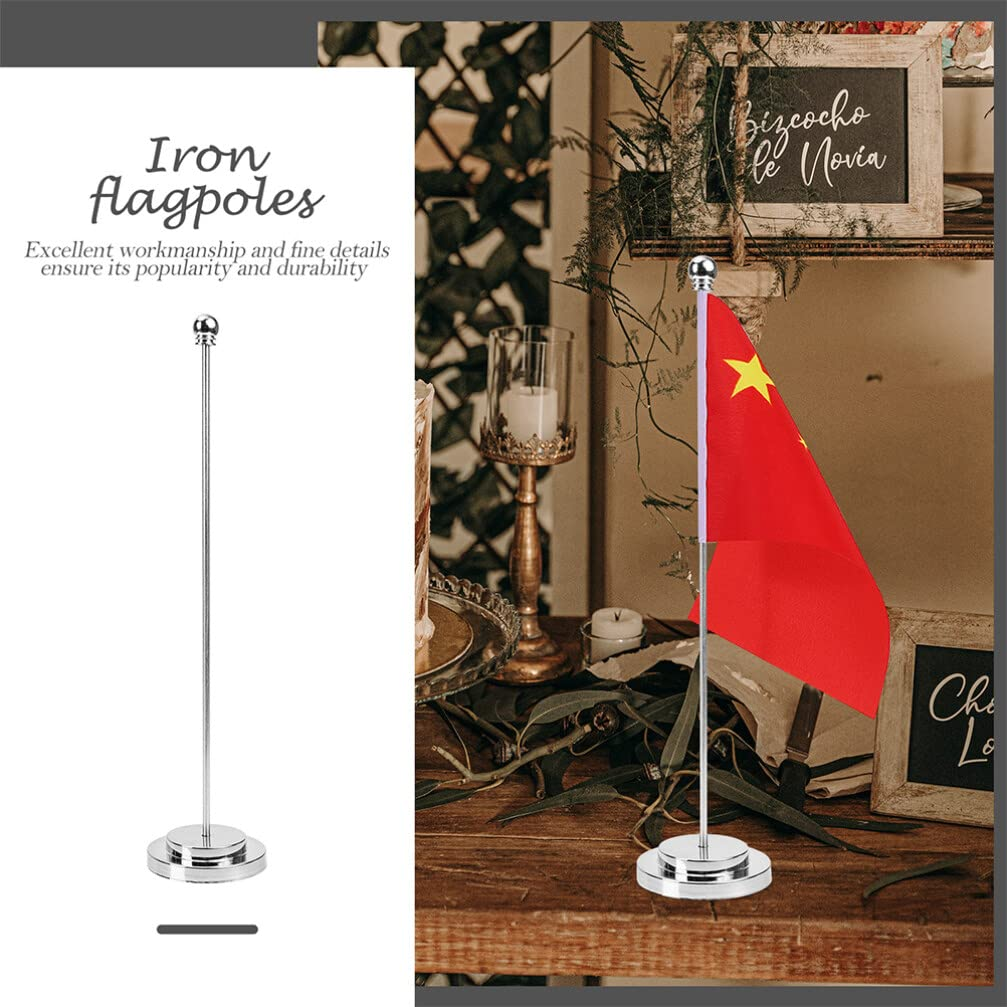Flag Poles Office Desk Flag Holder Desktop Flag Stand Flag Pole Stainless Steel Base, 2 Pieces Small Table Flag Stands