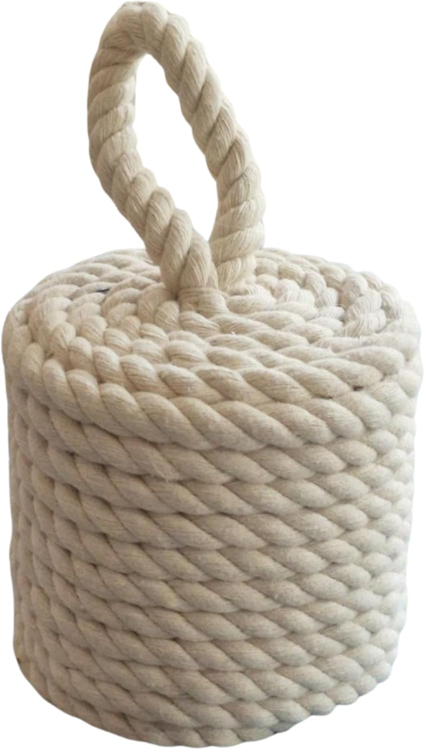 White Rope Door Stop, 16 X 16 X 25 Cm, Cylinder Shape, Decorative Nautical Door Stop, Heavy Duty for Indoor and Outdoor Use, Elegant Fabric with Handle image number 5