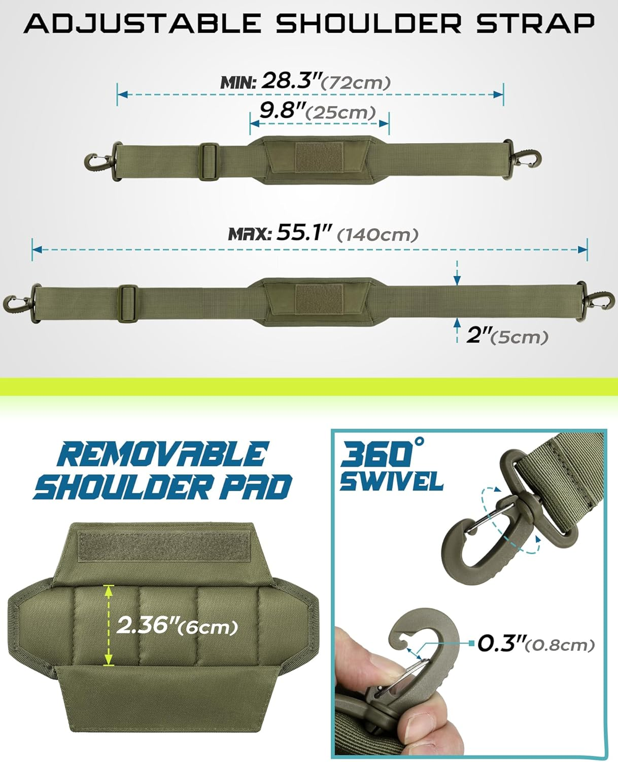 WYNEX Shoulder Strap Pad for Tactical Pouch, Universal Bag Strap with Detachable Thick Pad Single Shoulder Strap Replacement - Khaki image number 3