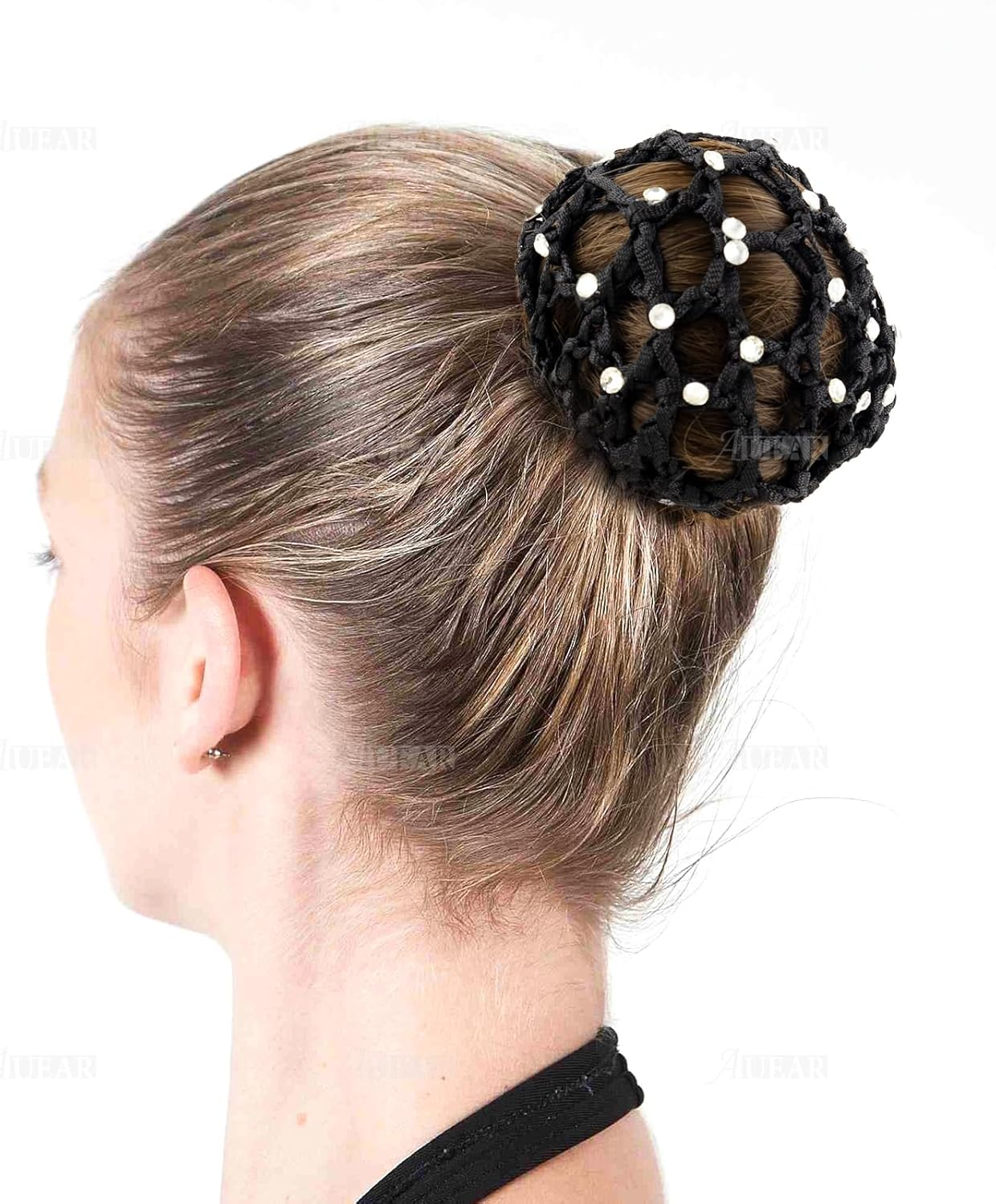 AUEAR, 5 Pack Hair Bun Cover Rhinestone Snood Hair Net Handmade Crochet Elastic Bun Hair Nets for Women Girls Ballet Dance Skating image number 6