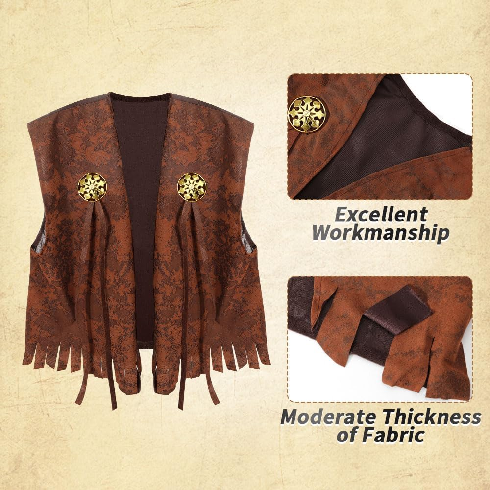 AUTOWT Adult Cowboy Costume, Western Cowboys Men Outfits with Sleeveless Vest, Hat, Neck Scarf One Size for Cosplay Halloween Party Favor Carnival Festival image number 3