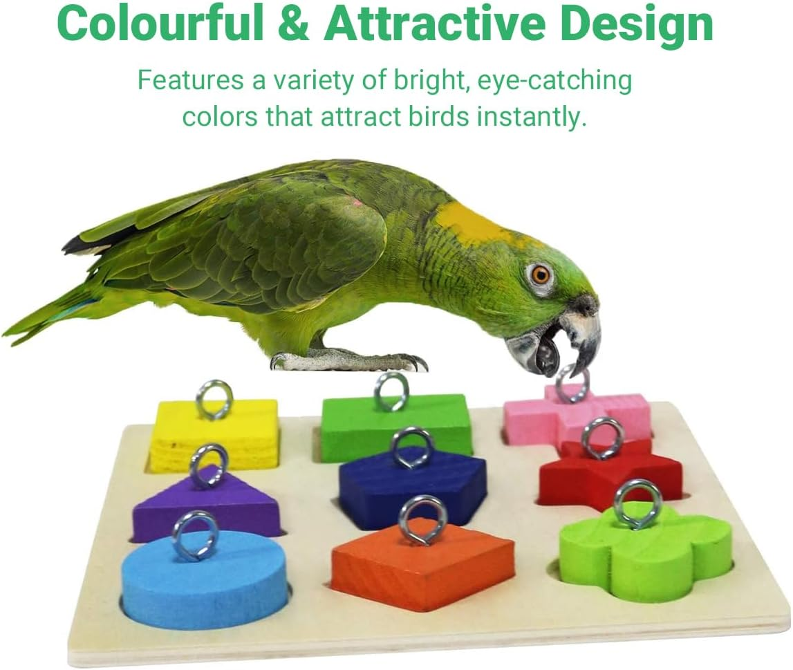 AIMALL Parrot Training Toy 9 Clocks Wooden Colour Blocks 5.9In &times; 5.9In Educational Bird Chew Toy DIY Metal Accessories for Parrot Intelligence and Play image number 5
