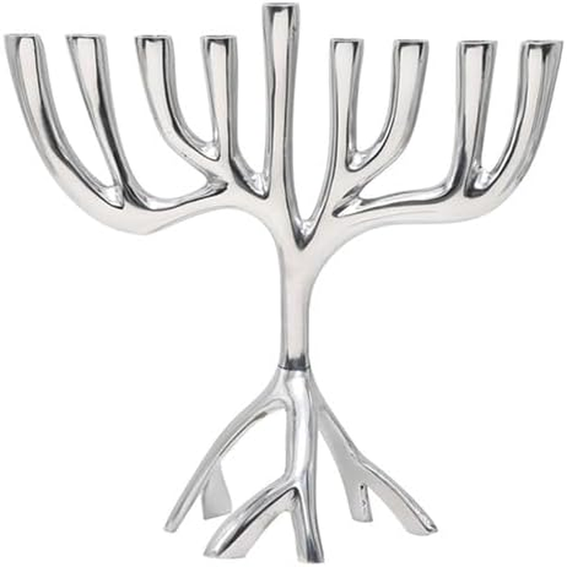 Emanuel Yair Tree of Life Hanukkah Menorah 9 Branch - 7 Inch Chanuka Chanukiah Aluminium - Modern Judaica Decor HHA-1
