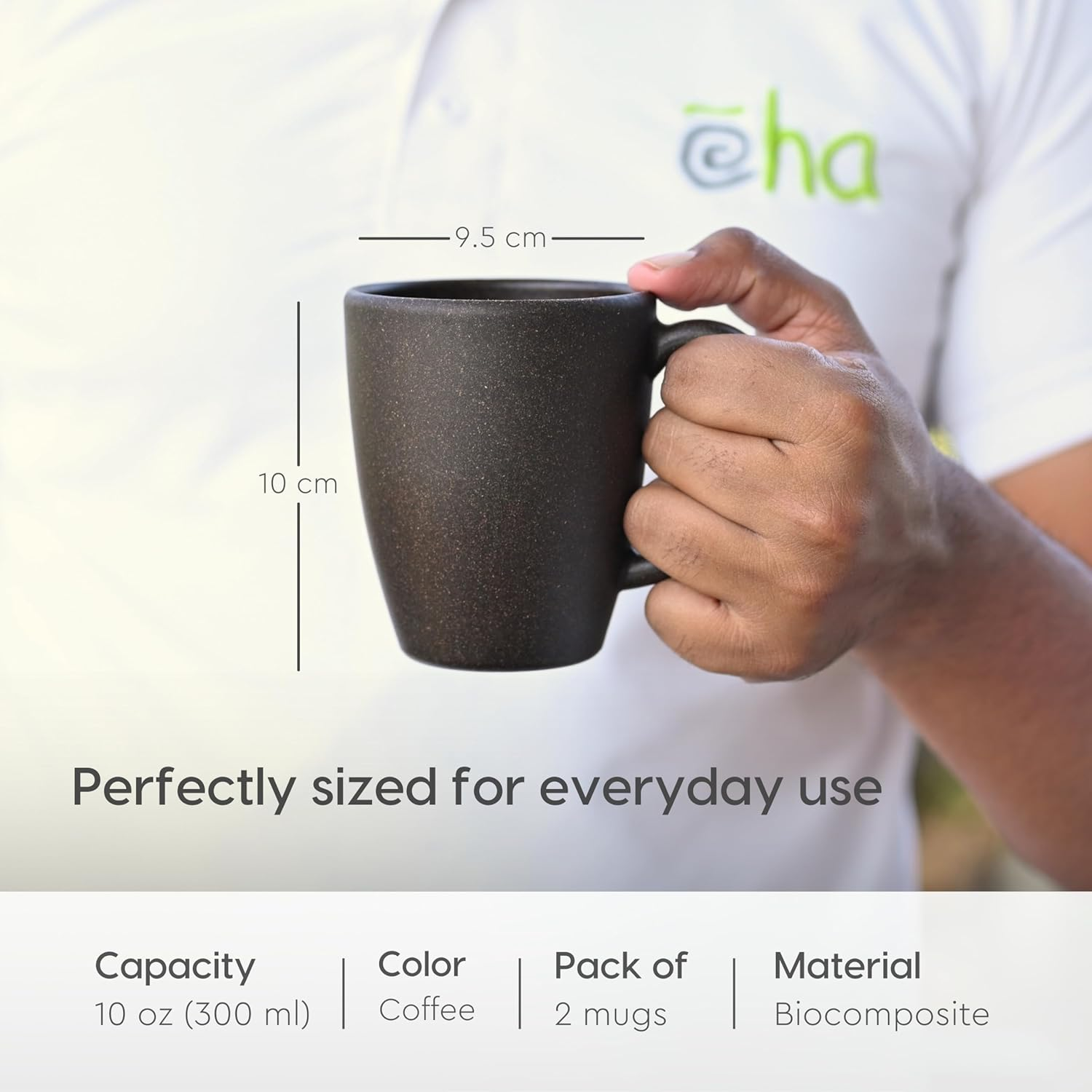 Eha Set of 2 Earth-Friendly Classic Mug | 10 Oz | Made with Rice Husk & Bamboo Fibers | Microwave Safe | for Hot & Cold, Milk & Tea Cup | Matte Finish Mugs Pack of 2 Coffee image number 6