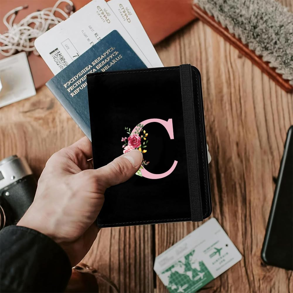 Passport Cover Passport Case PU Leather Passport Cover Passport Covers Personalised Passport Holder Case Passport Case for Credit Cards ID Travel Documents Black Initials - C image number 2